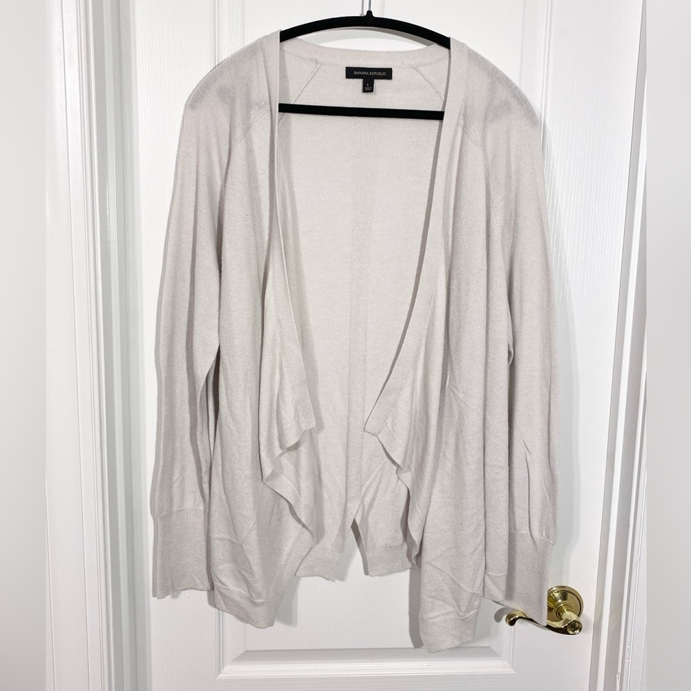 Banana Republic Merino Wool Blend Open Front Knit Cardigan Pale Gray Size Large